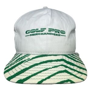 Vintage 90s Golf Pro Merchandiser Snapback Hat Green Pattern Brim Golf Cap